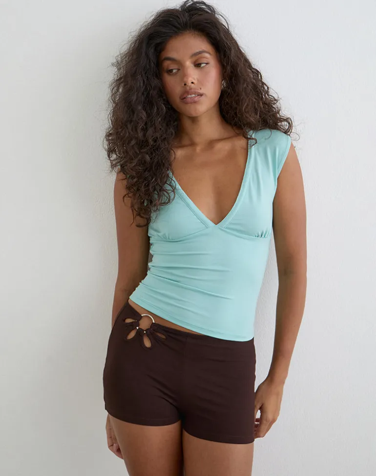 Abril Short with Flower Ring in Bitter Chocolate