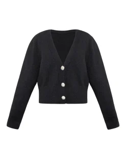Acera Knitted Cardigan in Black with Silver Flower Buttons