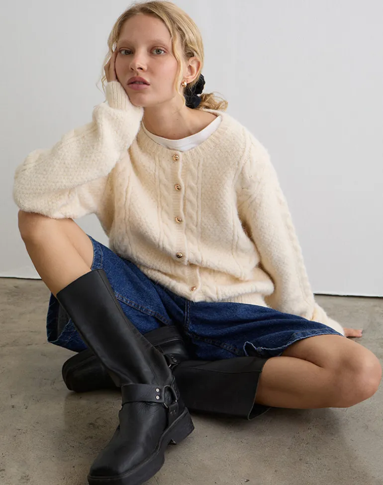 Aceso Cardigan in Brush Knit Ivory