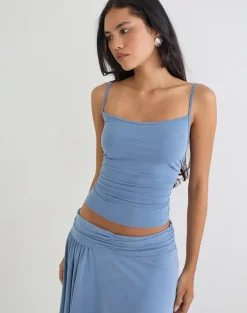 Achara Top in Cupro Dusty Blue