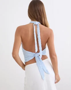 Adisti Top in Sequin Mesh Baby Blue