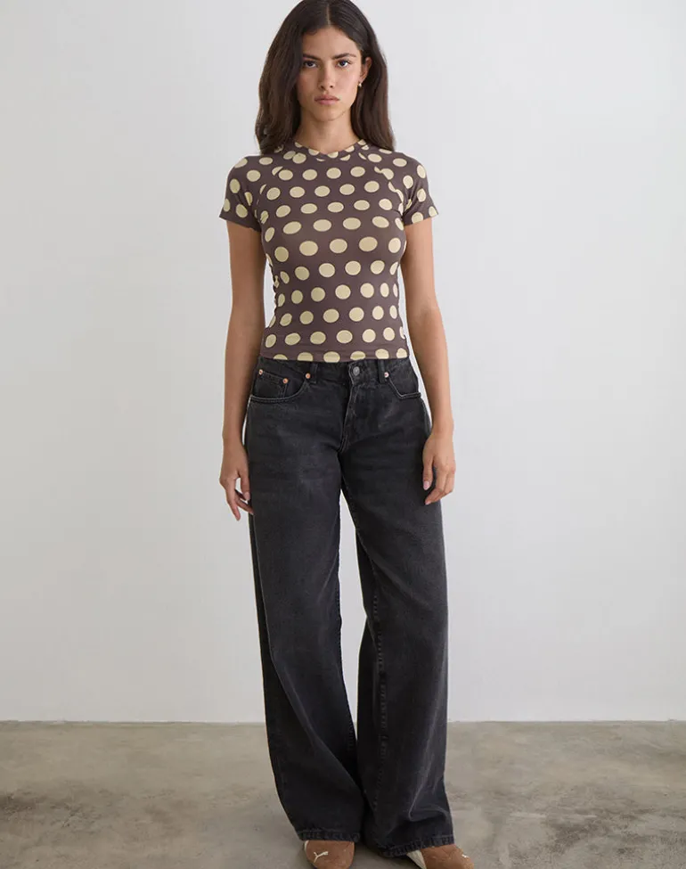 Agneta Tee in Brown with Big Yellow Polka Dots