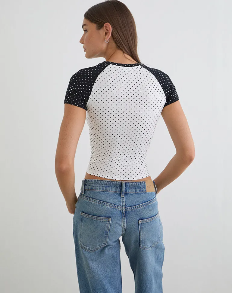 Agneta Tee in White and Black with Micro Polka Print