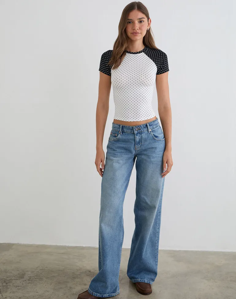 Agneta Tee in White and Black with Micro Polka Print