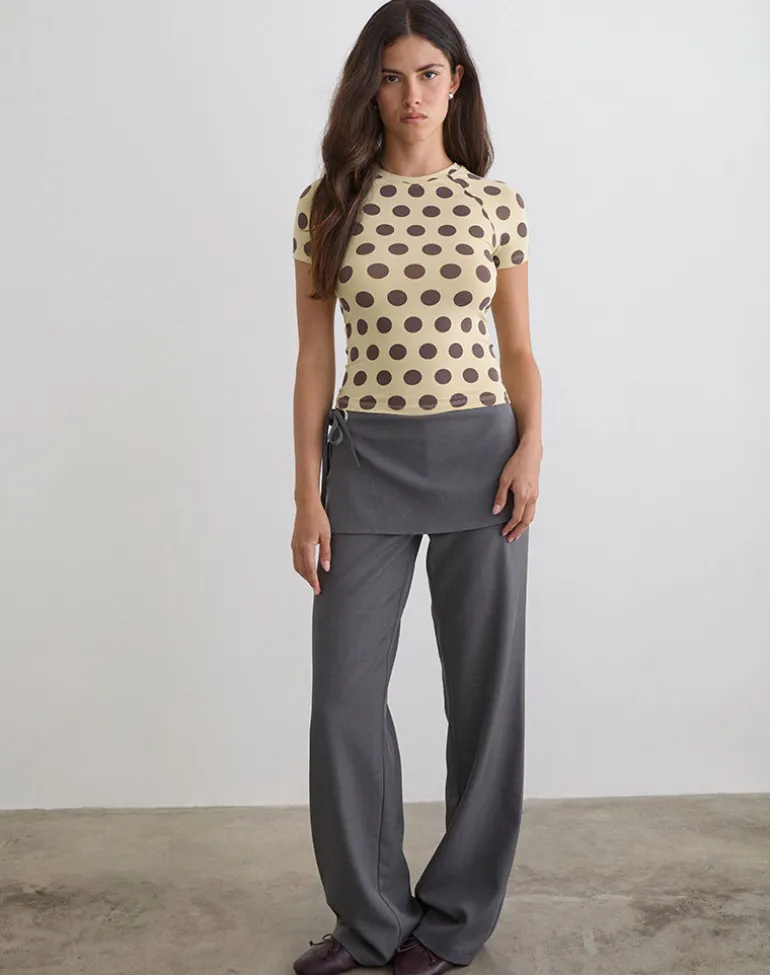Agneta Tee in Yellow with Big Brown Polka Dots