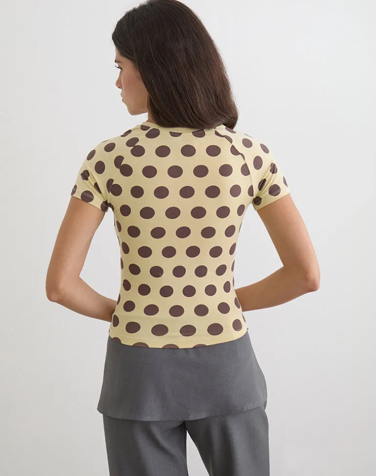 Agneta Tee in Yellow with Big Brown Polka Dots