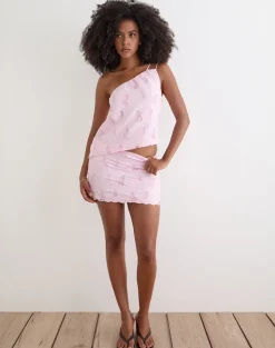 Aguna Mini Skirt in Broderie Baby Pink