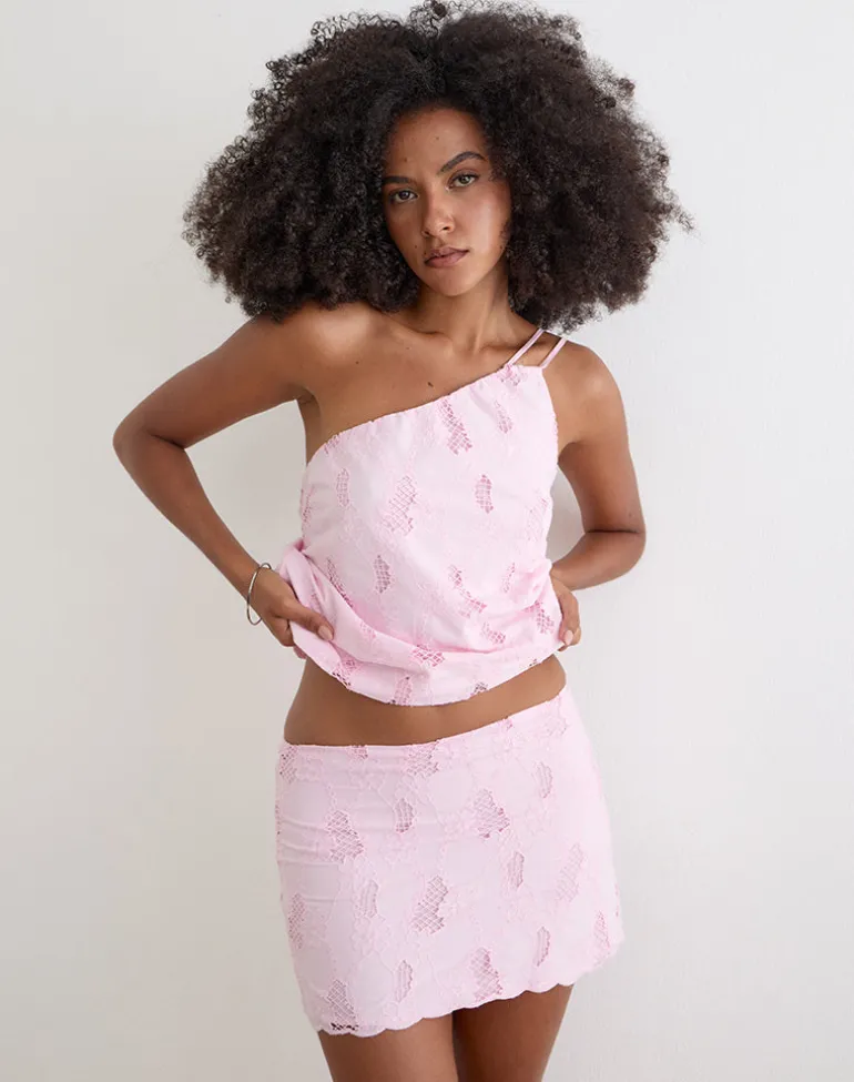Aguna Mini Skirt in Broderie Baby Pink