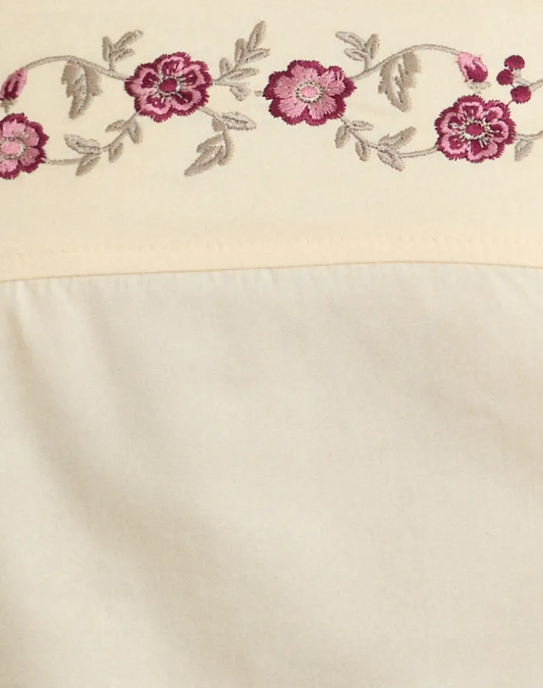 Ahera Top in Poplin Buttermilk with Cherry Blossom Embroidery