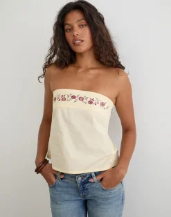 Ahera Top in Poplin Buttermilk with Cherry Blossom Embroidery