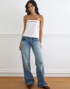 Ahera Top in Poplin White with Cherry Blossom Embroidery