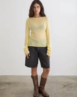 Aika Long Sleeve Top in Sheer Knit Lemon