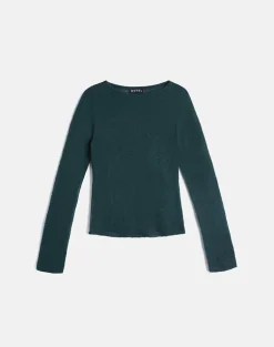 Aika Long Sleeve Top in Sheer Knit Dark Green