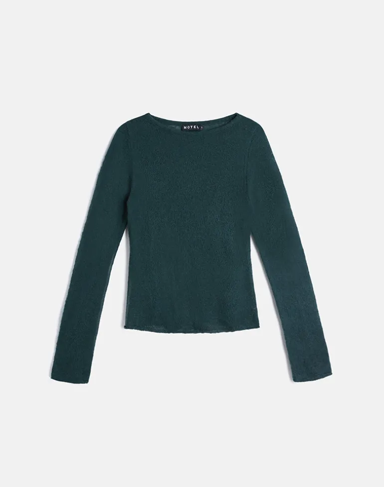 Aika Long Sleeve Top in Sheer Knit Dark Green