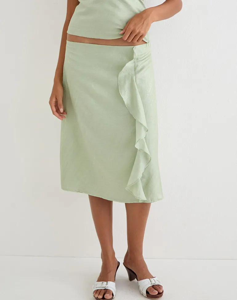 Aksaya Midi Skirt in Shimmer Chiffon Olive