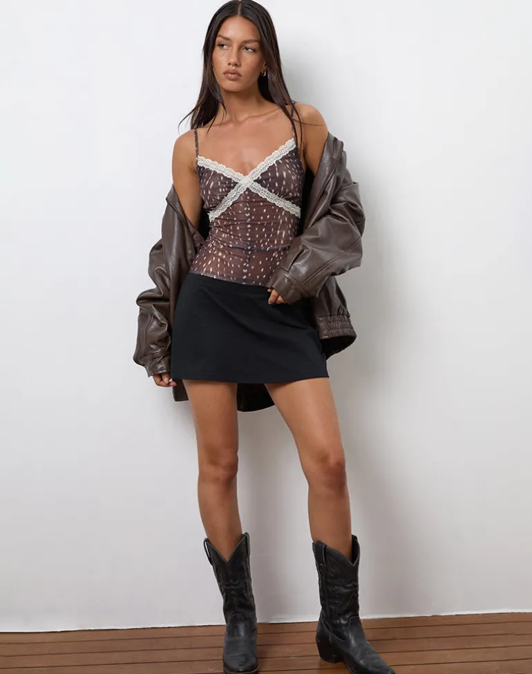Alcesta Cami Top in Mesh Deer Print Brown