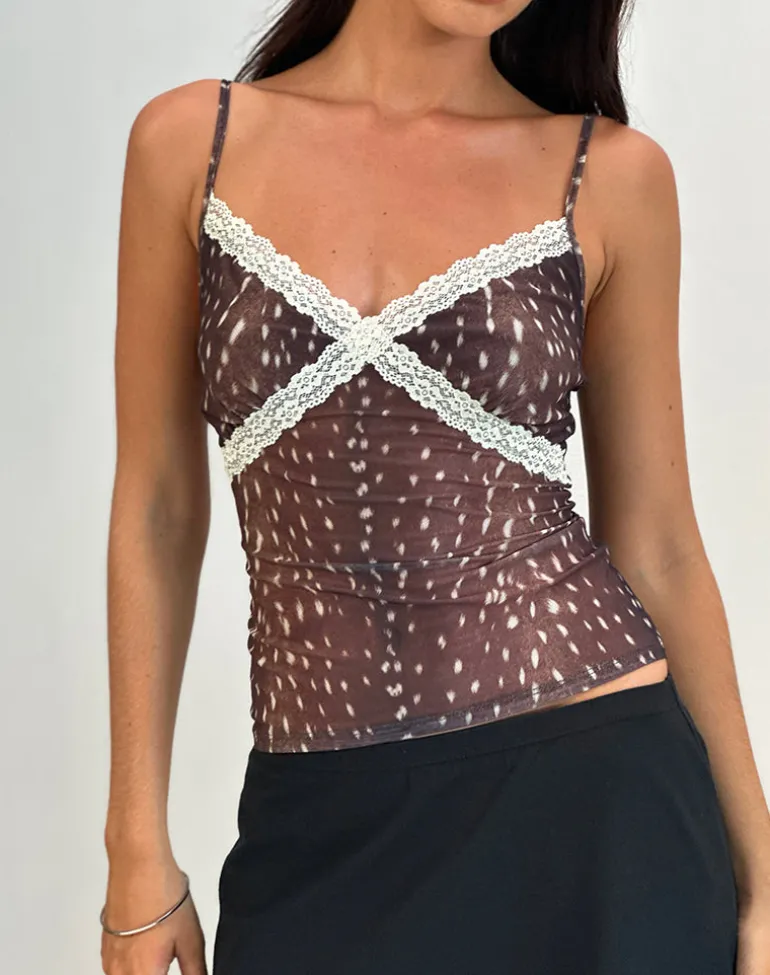 Alcesta Cami Top in Mesh Deer Print Brown