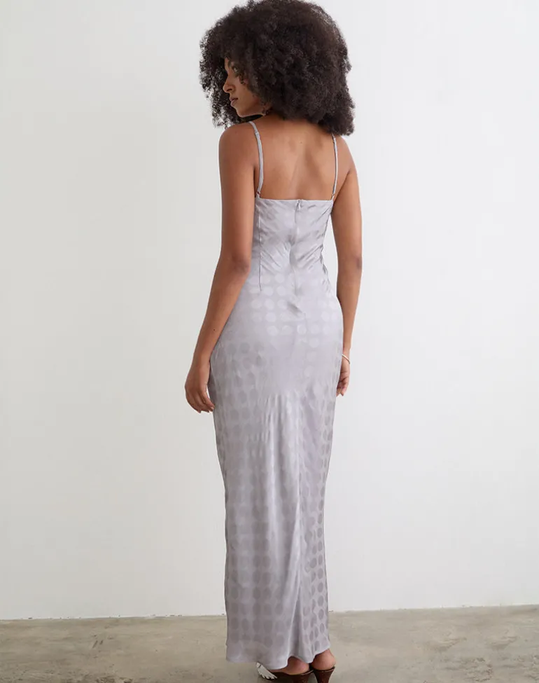 Alenya Maxi Dress in Chiffon Monochrome Silver Grey Polka