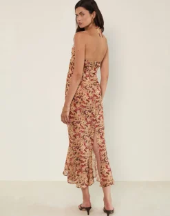 Alette Halterneck Maxi Dress in Chiffon Rusty Flower