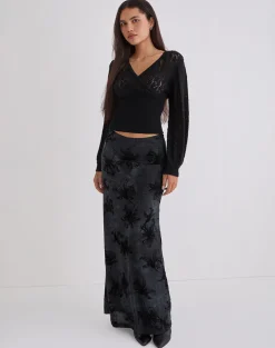 Alfreda Maxi Skirt in Burnout Velvet Grey