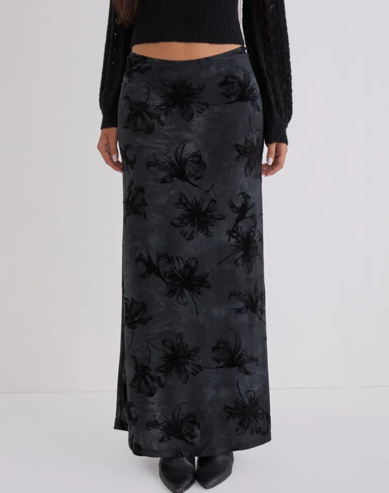 Alfreda Maxi Skirt in Burnout Velvet Grey