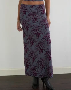 Alfreda Maxi Skirt in Fine Leaf Flock Smoke Grey
