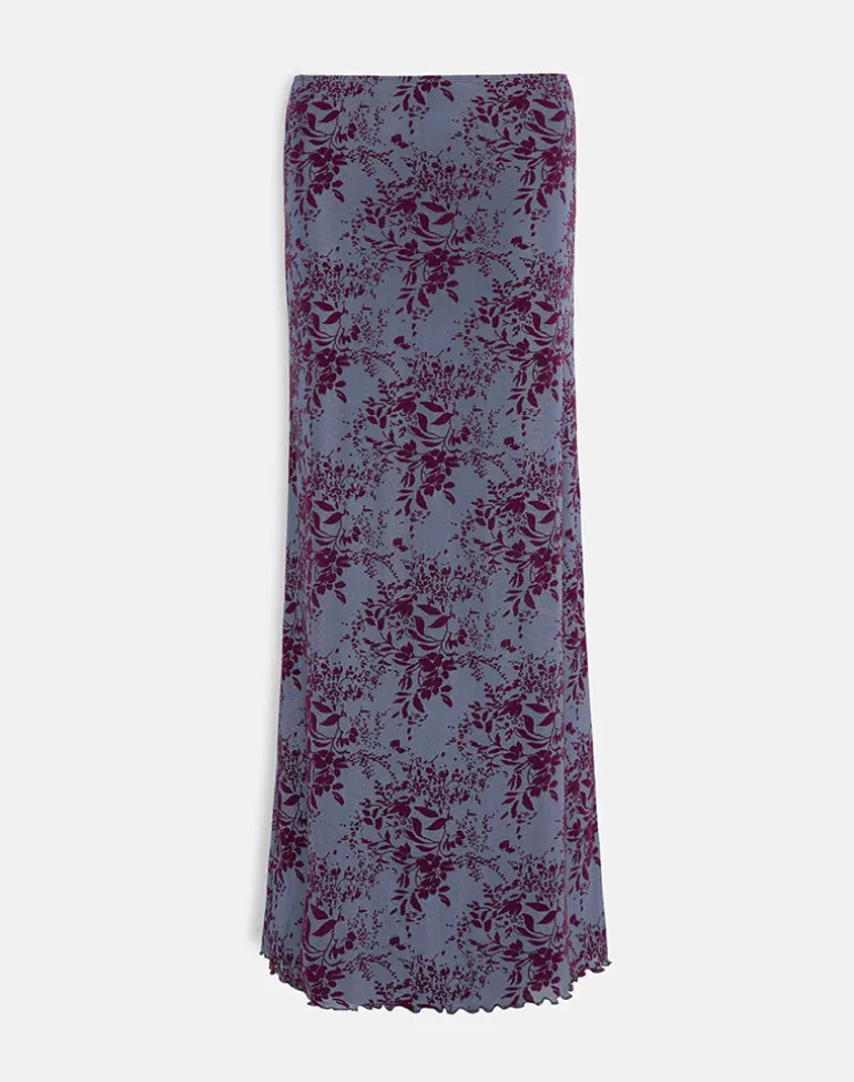Alfreda Maxi Skirt in Fine Leaf Flock Smoke Grey
