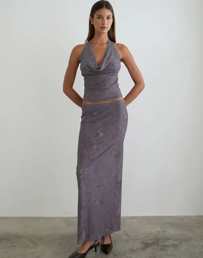 Alfreda Maxi Skirt in Flare Flower Purple