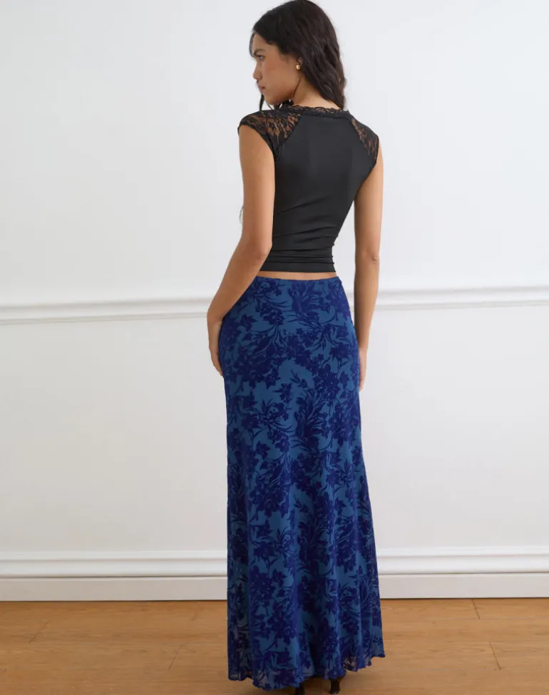 Alfreda Maxi Skirt in Midnight Leaf Flock Navy