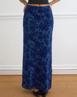Alfreda Maxi Skirt in Midnight Leaf Flock Navy