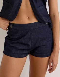 Alita Mini Short in Chambray Indigo with Buttons
