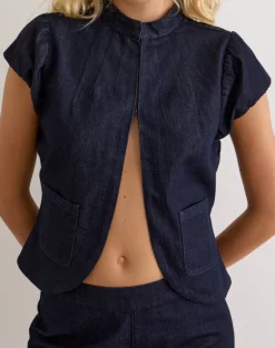 Alnira Pea Coat Top in Chambray Indigo
