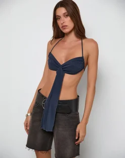 Alohi Tie Bralette in Cupro Ocean Storm