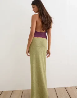 Aloria Maxi Skirt in Sequin Knit Green