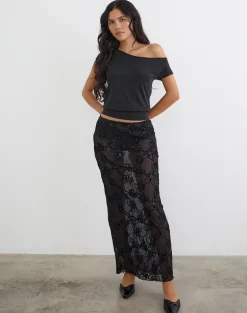 Alphia Maxi Skirt in Sequin Knit Black
