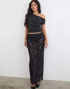 Alphia Maxi Skirt in Sequin Knit Black