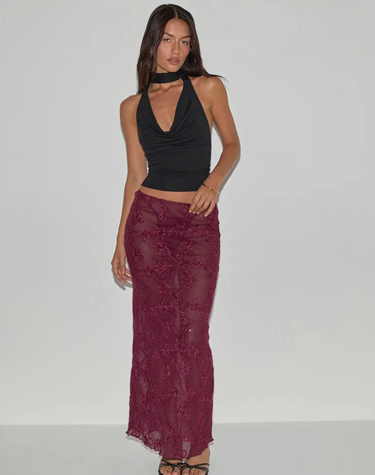 Alphia Maxi Skirt in Sequin Knit Burgundy