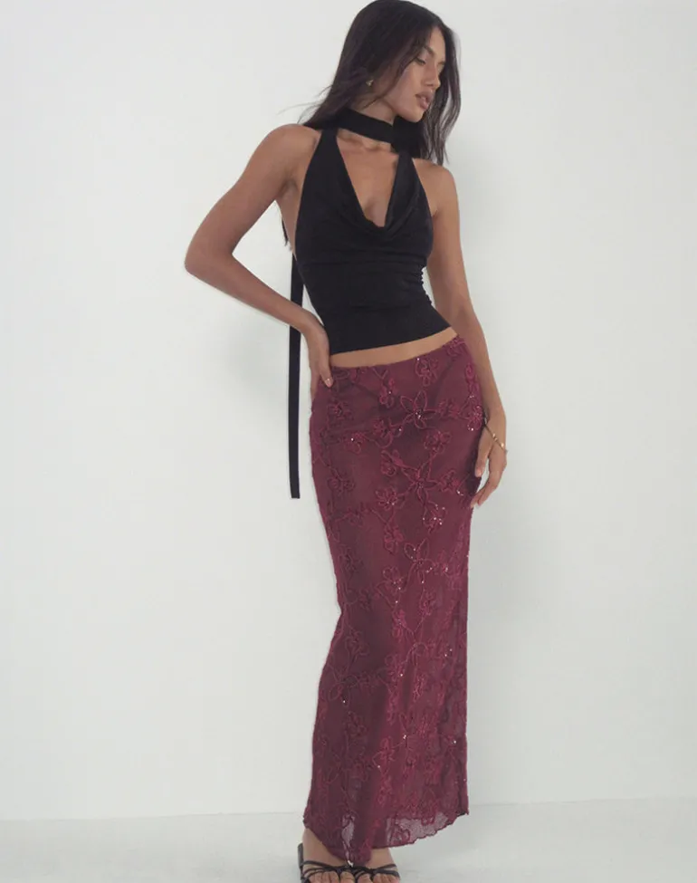 Alphia Maxi Skirt in Sequin Knit Burgundy