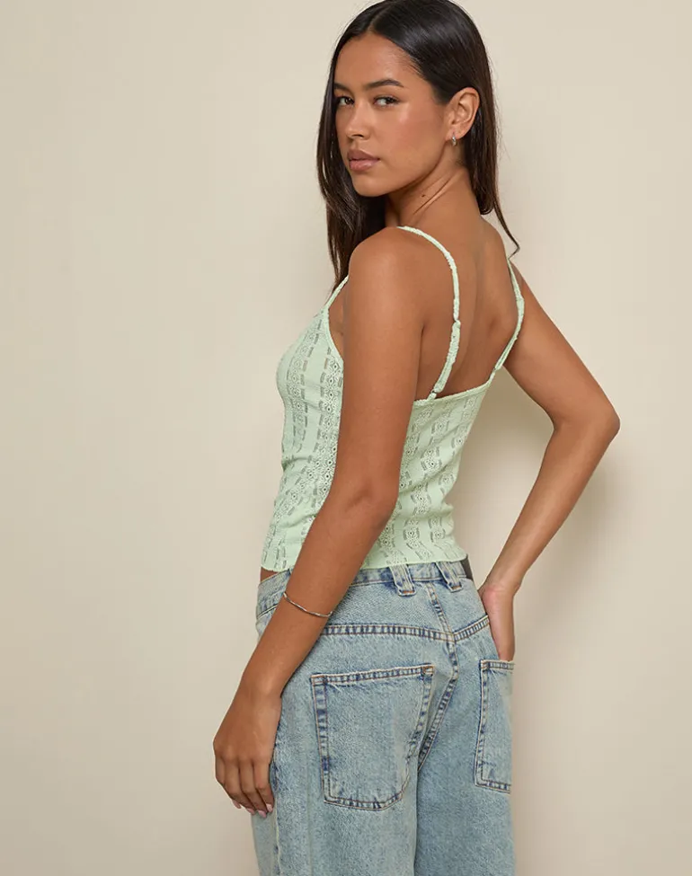 Aluca Cami Top in Broderie Flower Lace Mint