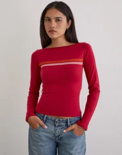 Amabon Long Sleeve Top in Adrenaline Red Stripe