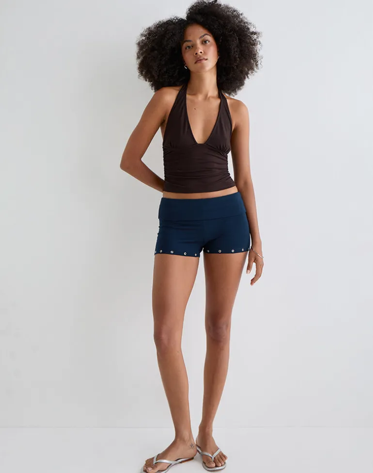 Amane Foldover Short in Rayon Jersey Navy