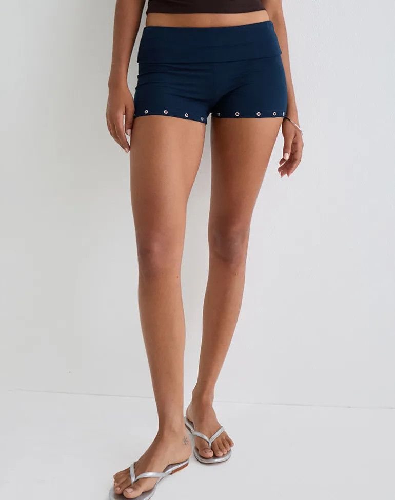 Amane Foldover Short in Rayon Jersey Navy