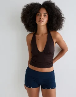 Amane Foldover Short in Rayon Jersey Navy
