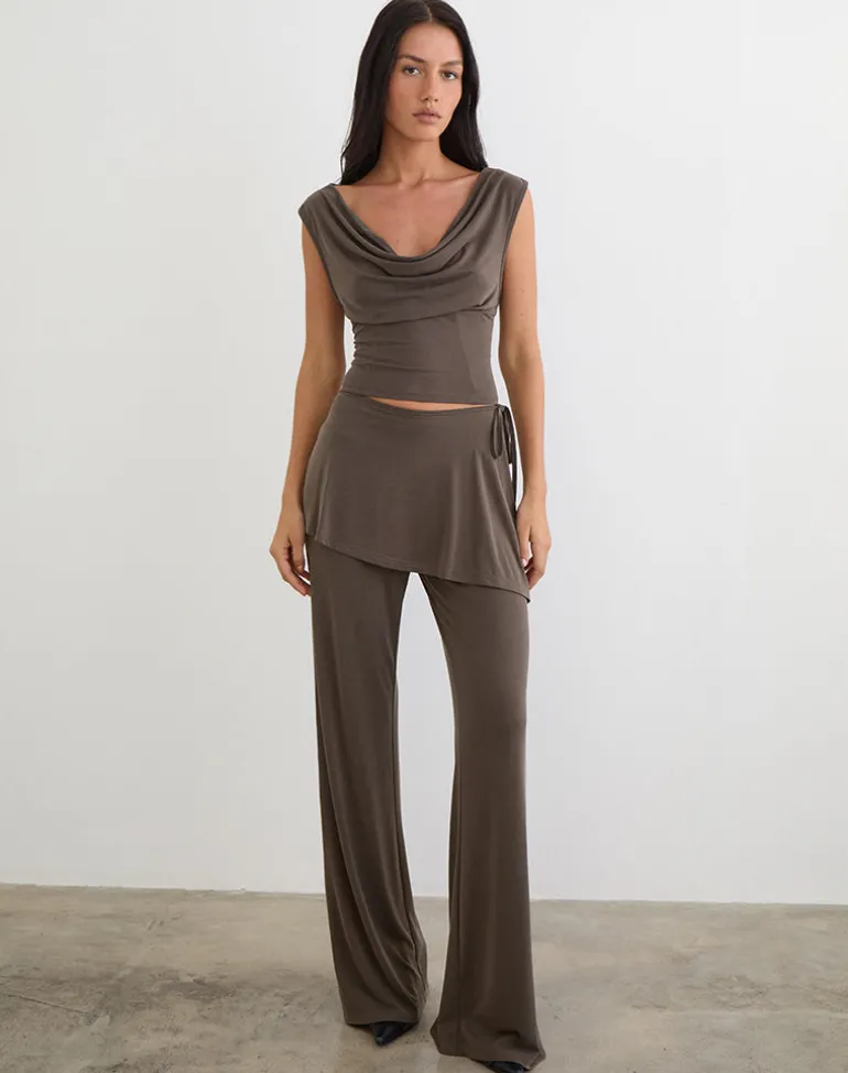 Amata Trouser Skirt in Cupro Dark Brown