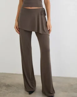 Amata Trouser Skirt in Cupro Dark Brown