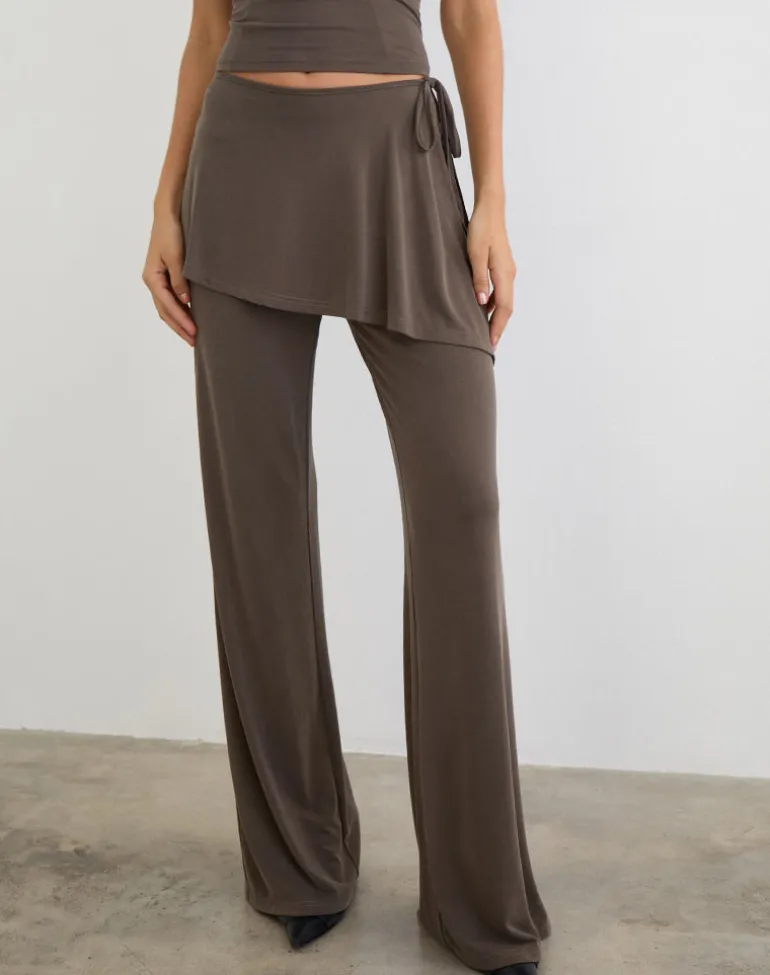 Amata Trouser Skirt in Cupro Dark Brown