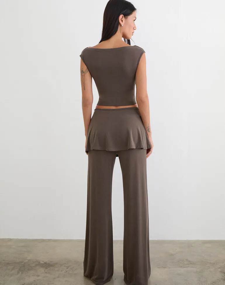 Amata Trouser Skirt in Cupro Dark Brown