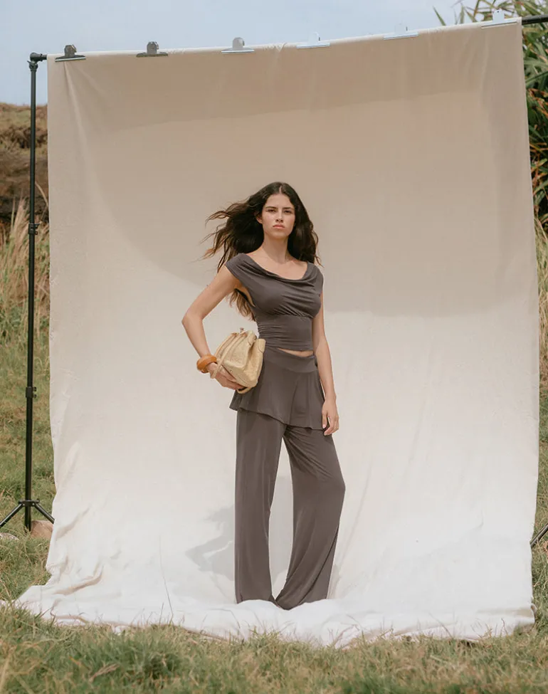Amata Trouser Skirt in Cupro Dark Brown