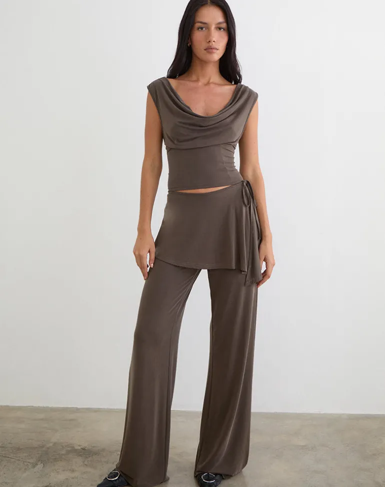 Amata Trouser Skirt in Cupro Dark Brown