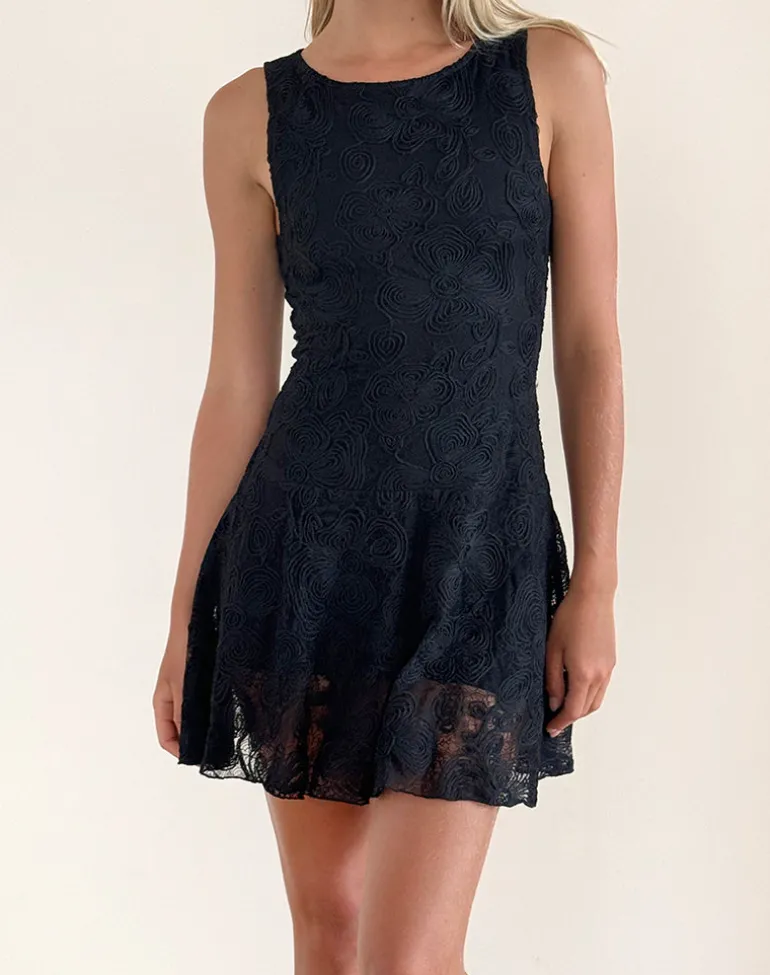 Ambika Dress in Textured Lace Rose Black